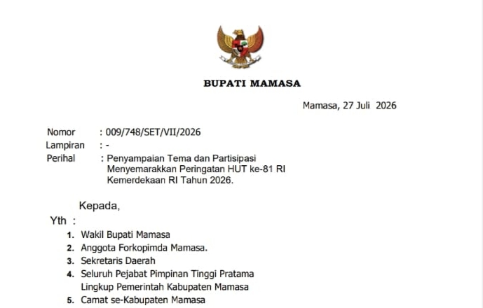 Pemkab Mamasa Imbau Masyarakat Semarakkan Peringatan HUT ke-81 RI