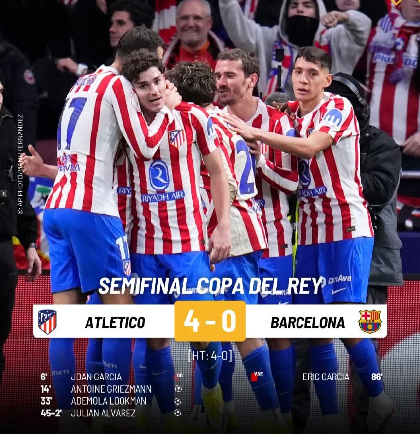 ATM Bungkam Barcelona 4-0 di Riyadh Air Metropolitano