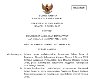 Mamasa Tetapkan Penjabaran APBD Tahun 2026, PAD Diproyeksikan Capai Rp 838 Miliar 