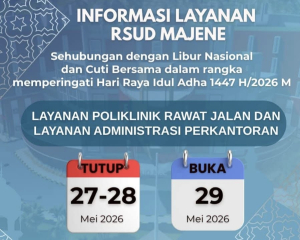 Libur Idul Adha, Poliklinik RSUD Majene Tutup, IGD Tetap Siaga 24 Jam