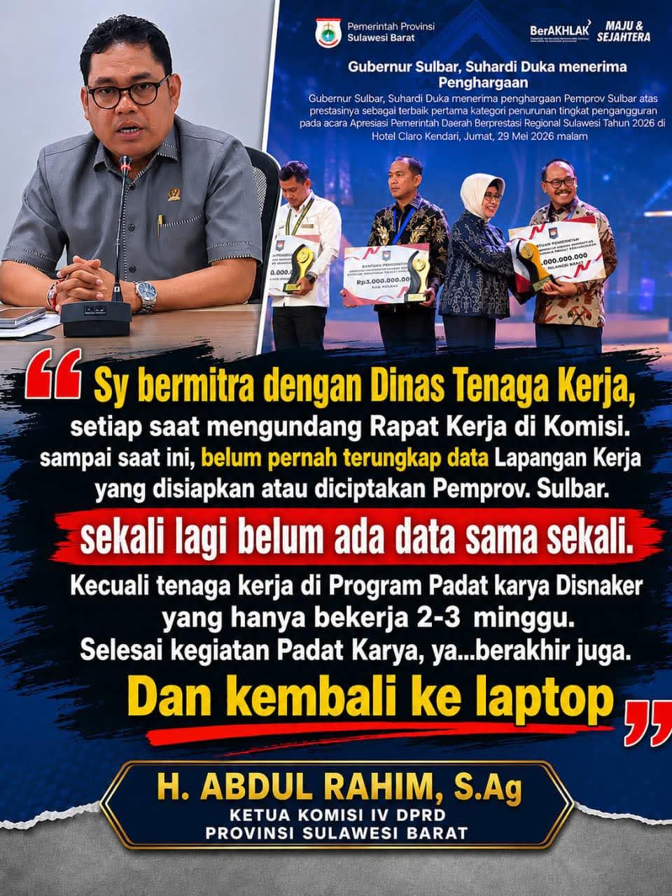 Pengangguran Turun, Kemiskinan Masih 10,27 Persen, Rahim Minta Data Dibuka
