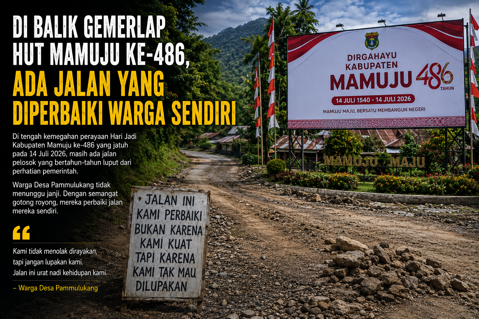 Di Balik Gemerlap HUT Mamuju ke-486, Ada Jalan yang Dipeluk Warga Sendiri